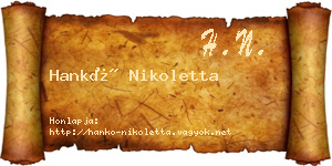 Hankó Nikoletta névjegykártya